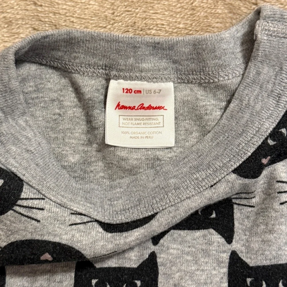Hanna Andersson Kids Gray Black Cat Organic Cotton Pajama Set 120 cm US 6-7 FW19
